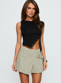 back view of model wearing Princess Polly Zeina Cargo Pleat Mini Skirt Washed Green Mini Skirts 