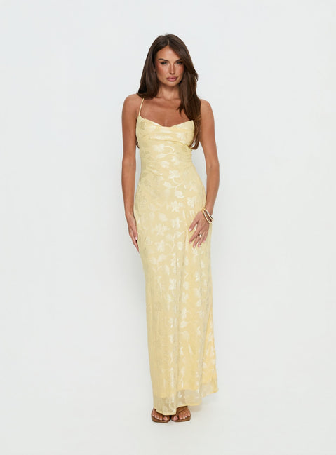 Celena Maxi Dress Burnout | Lemon | Womens | Princess Polly Lower Impact Celena Maxi Dress Burnout | Lemon | Womens | Princess Polly Lower Impact