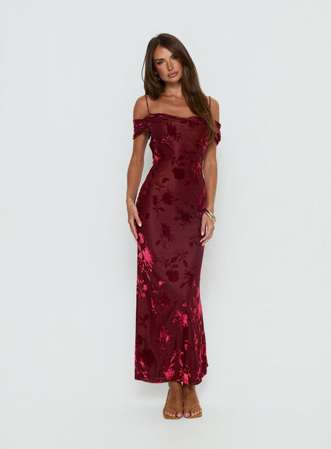 Green Gables Burnout Maxi Dress | Burgundy | Womens | Princess Polly Green Gables Burnout Maxi Dress | Burgundy | Womens | Princess Polly
