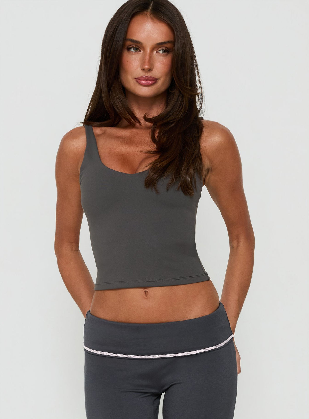 Daily Define V Neck Tank Top Charcoal