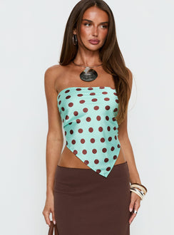 Lailana Tie Back Strapless Scarf Top Aqua Polka
