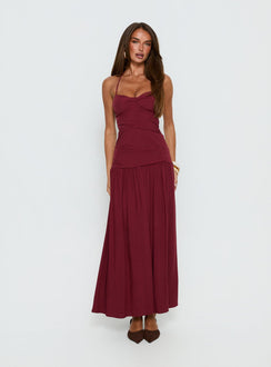 Marguerite Halter Maxi Dress Ruby Wine