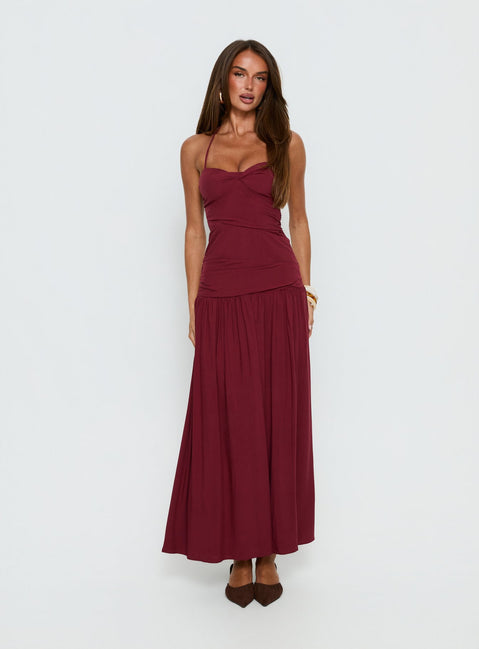Marguerite Halter Maxi Dress Ruby Wine