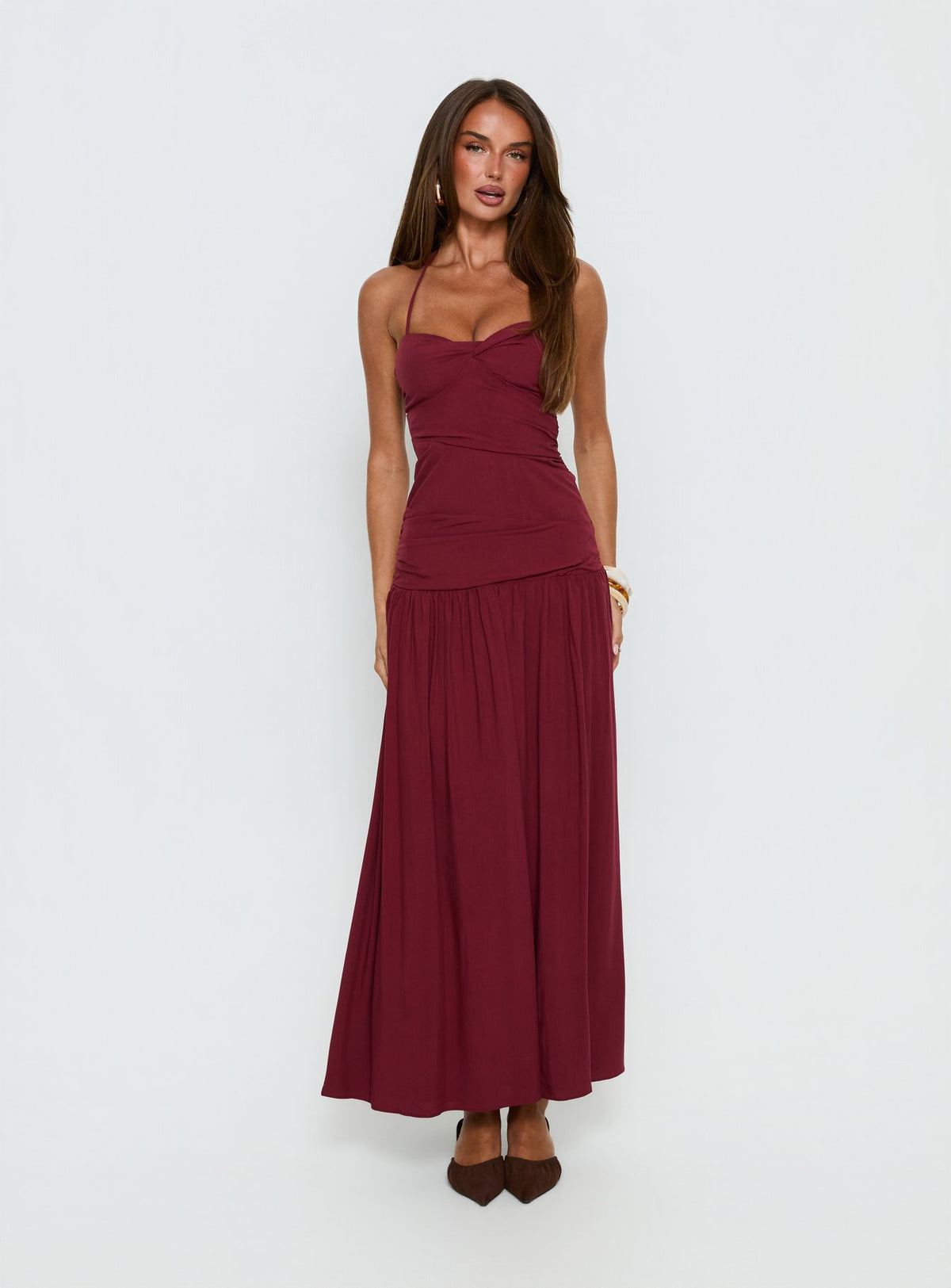 Marguerite Halter Maxi Dress Ruby Wine Petite