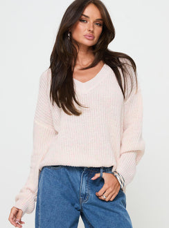 front view of model wearing Princess Polly Tutti Frutti Jumper Beige 