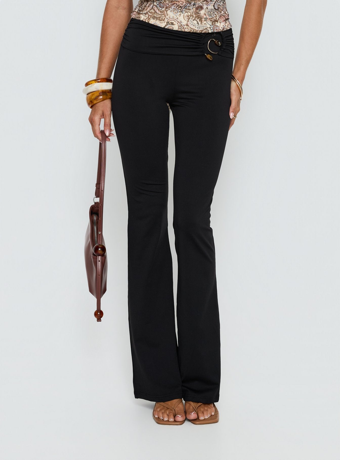 Kataliah Foldover Flare Pants Black | Princess Polly