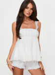 front view of model wearing Princess Polly Mella Top White Sleeveless Square Neck 