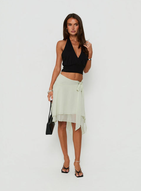 Ophella Tie Waist Chiffon Midi Skirt Sage