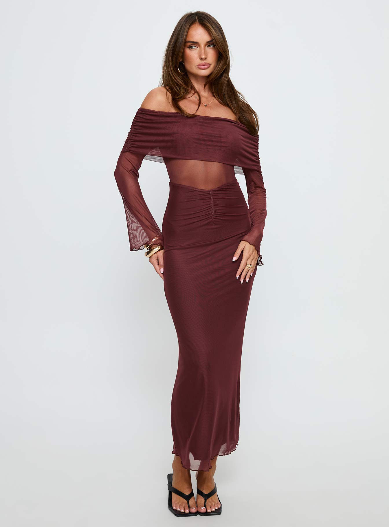 brown long sleeve maxi dress LASCANA Women's Floral Long Sleeve Maxi Dress