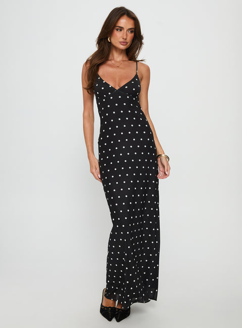 Glass Half Full Mesh Maxi Dress | Black Polka | Womens | Princess Polly Lower Impact Glass Half Full Mesh Maxi Dress | Black Polka | Womens | Princess Polly Lower Impact