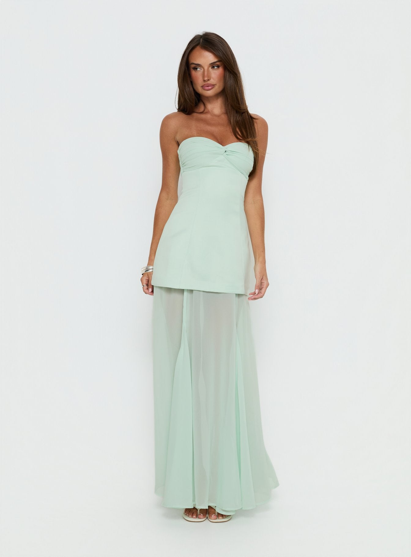Flashy Sheer Chiffon Strapless Maxi Dress | Green | Womens | Princess Polly Lower Impact Flashy Sheer Chiffon Strapless Maxi Dress | Green | Womens | Princess Polly Lower Impact