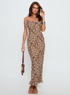 Silah Cowl Neck Maxi Dress Brown Floral