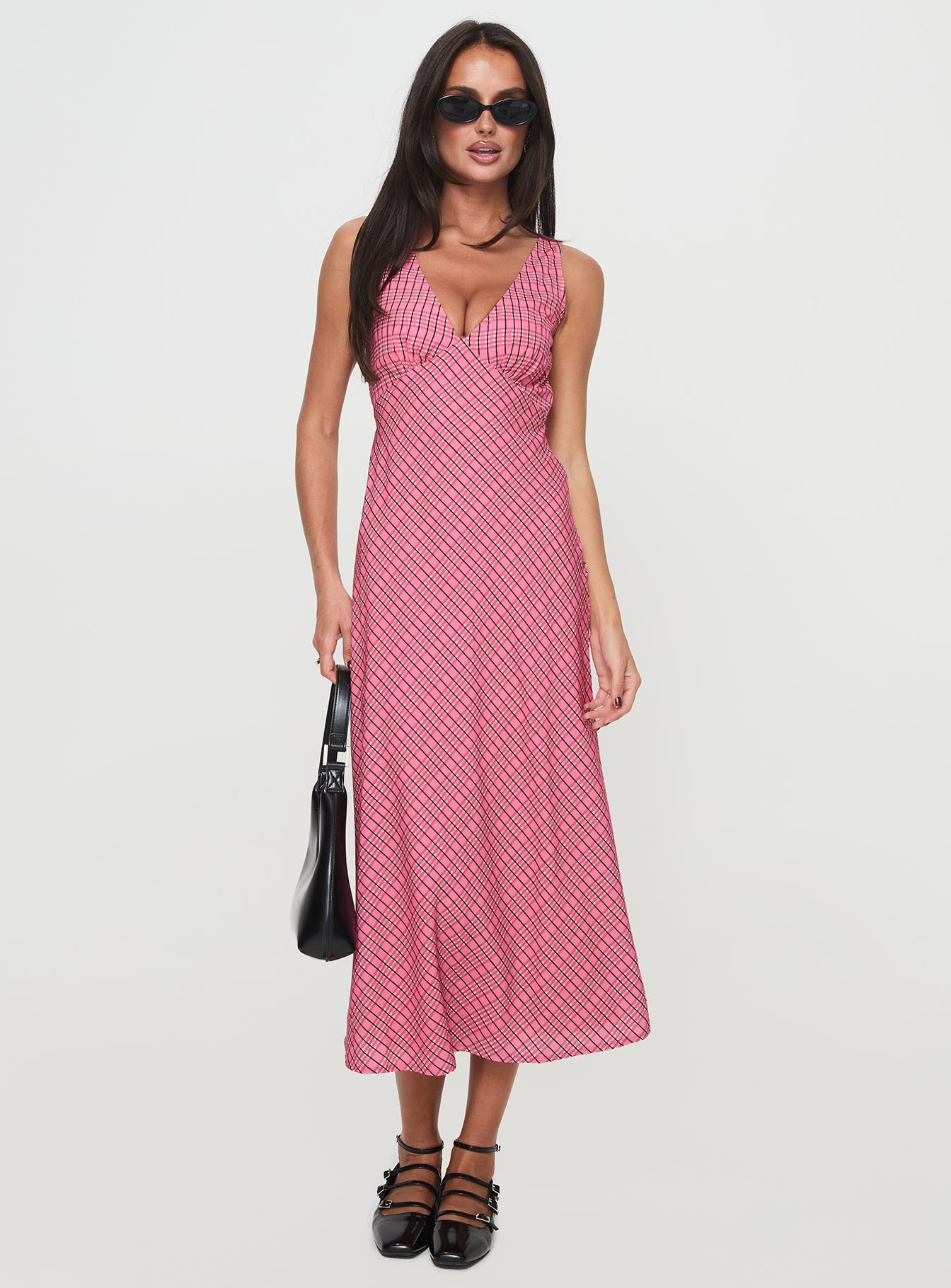 Nellie midi dress pink check