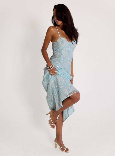 Believe In Love Embroidered Maxi Dress Blue | Princess Polly Believe In Love Embroidered Maxi Dress Blue | Princess Polly