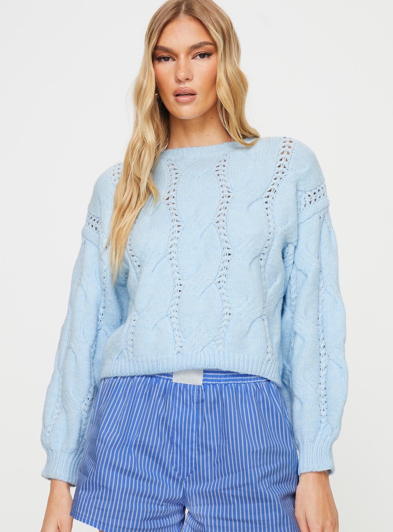 Keygan cable knit sweater blue