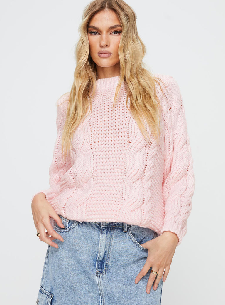 Ellison Cable Knit Sweater Blush Pink Princess Polly  regular 