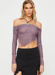 product Princess Polly Three Fourth Sleeves High Neck  Vicini Off The Shoulder Top Purple