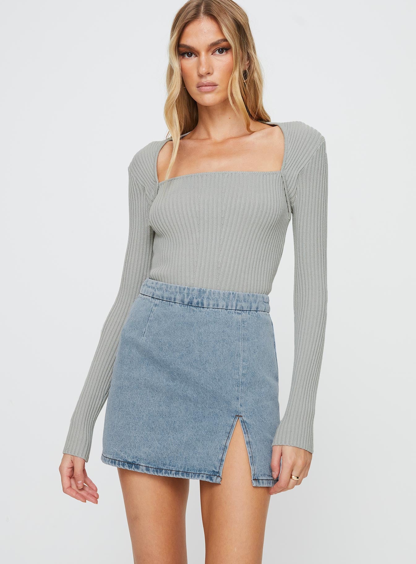 Lolita mini skirt mid wash denim