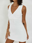 front view of model wearing Princess Polly Bernier Mini Dress White V-Neck 