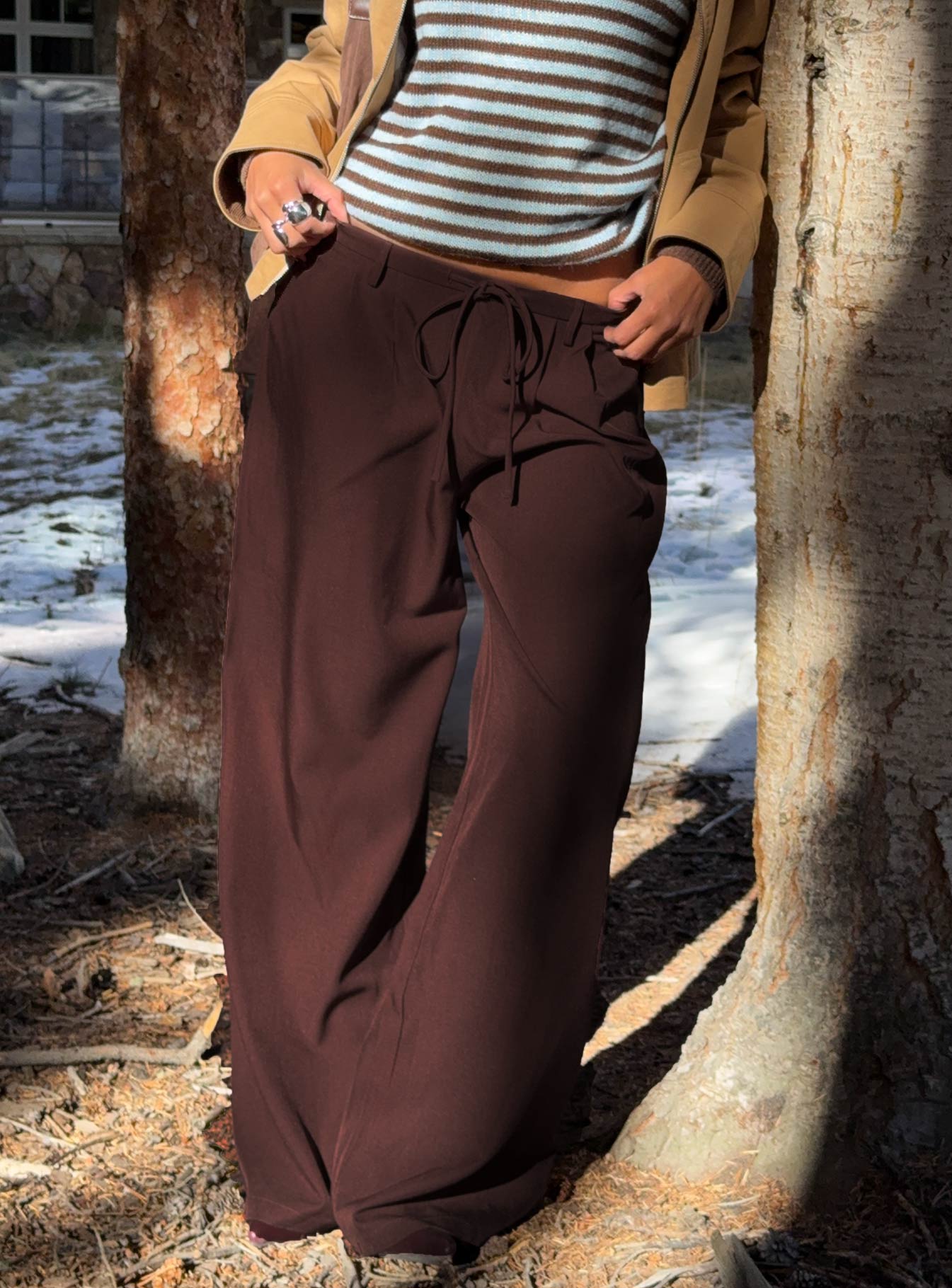 Idolised Pleated Tie Waist Pant Chocolate Brown