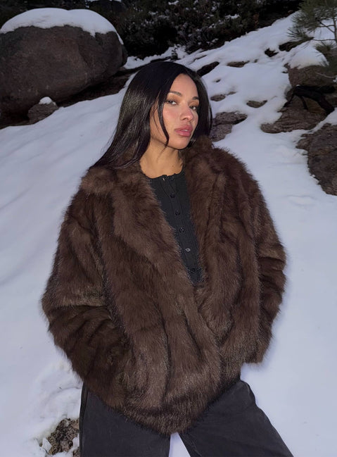Super Trouper Faux Fur Jacket Brown | Princess Polly Super Trouper Faux Fur Jacket Brown | Princess Polly