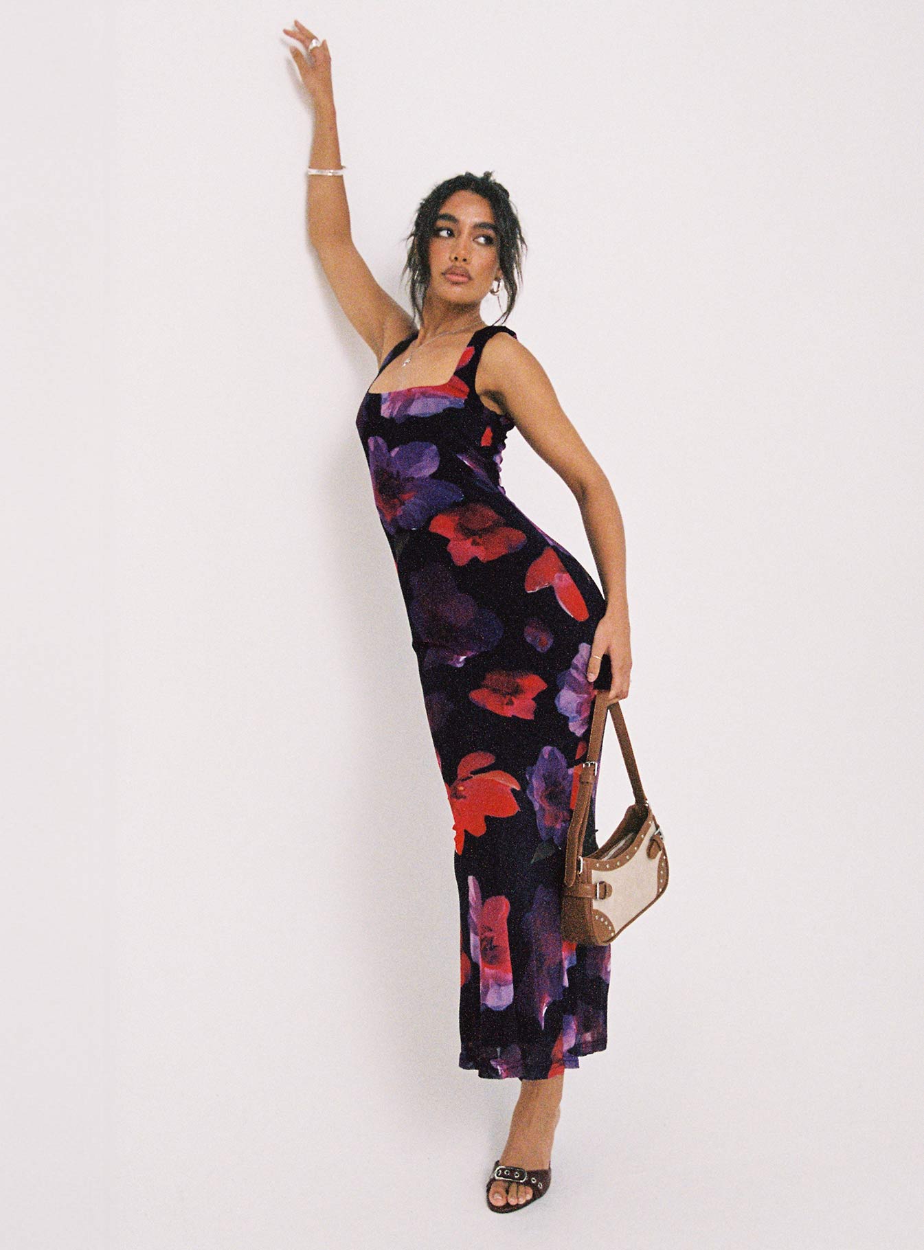 Eviana Floral Mesh Maxi Dress in Black Eviana Floral Mesh Maxi Dress in Black