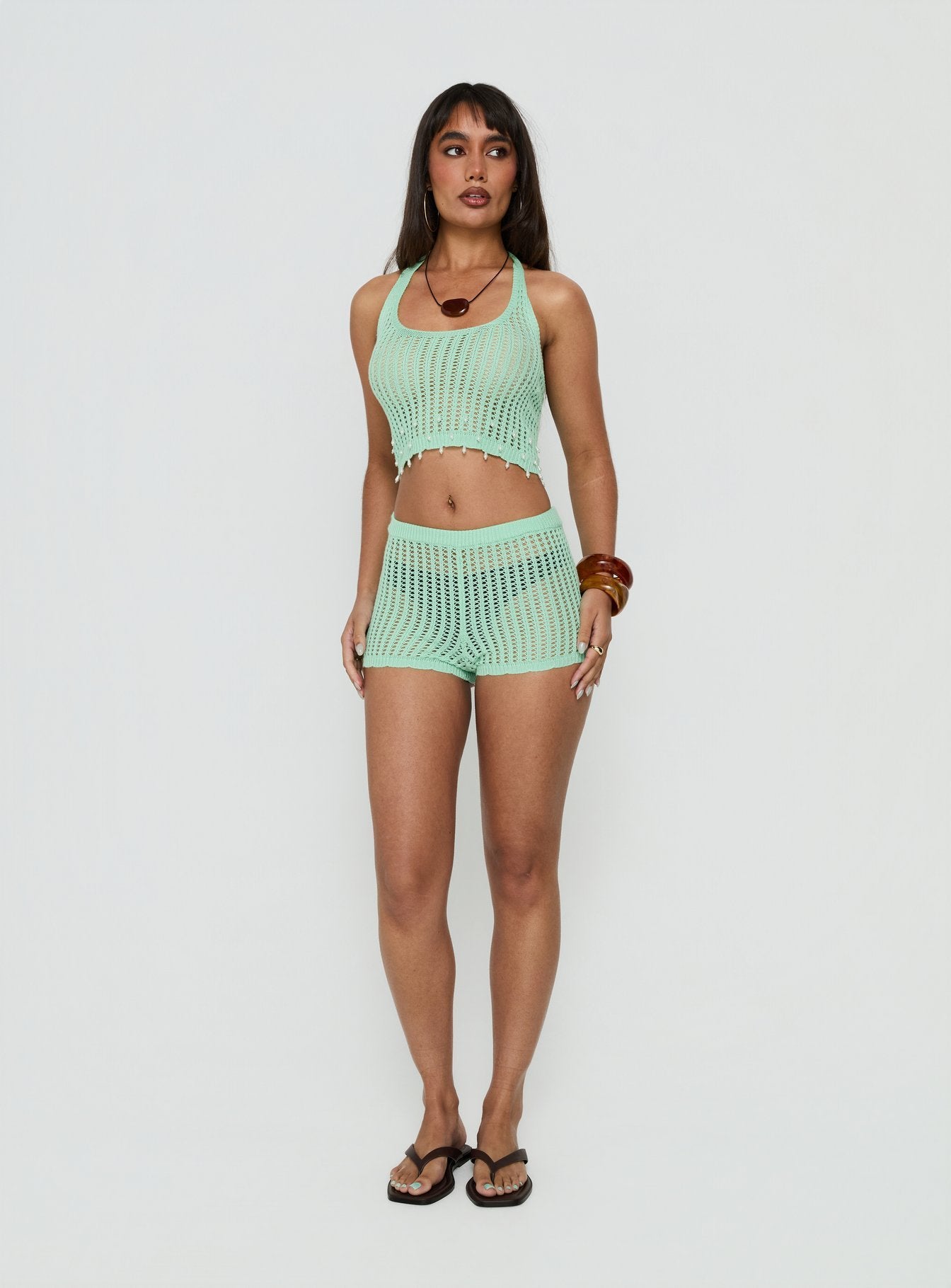 Neck Level Knit Shorts Green | Princess Polly