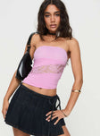 front view of model wearing Princess Polly Leary Strapless Top Pink Sleeveless straight 