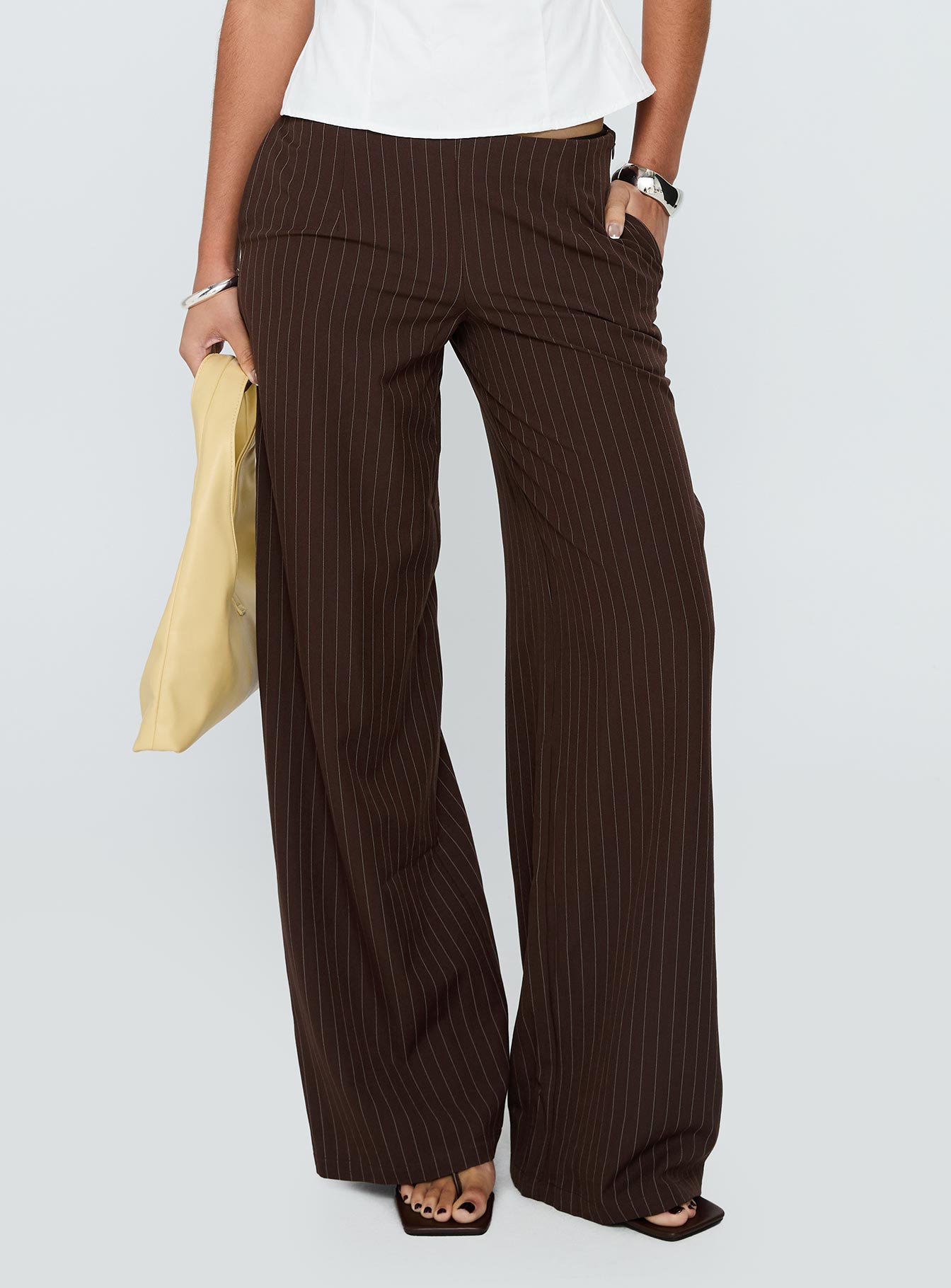 Khane Low Rise Wide Leg Pant | Brown Pinstripe | Womens | Princess Polly Khane Low Rise Wide Leg Pant | Brown Pinstripe | Womens | Princess Polly