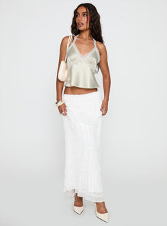   front view of model wearing Princess Polly Estefania Maxi Skirt White Maxi 