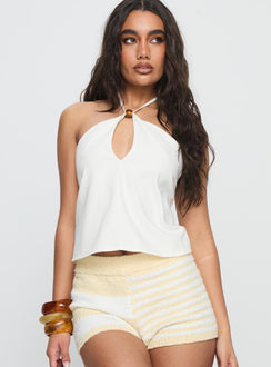 Santorini Crush Bead Detail Top White