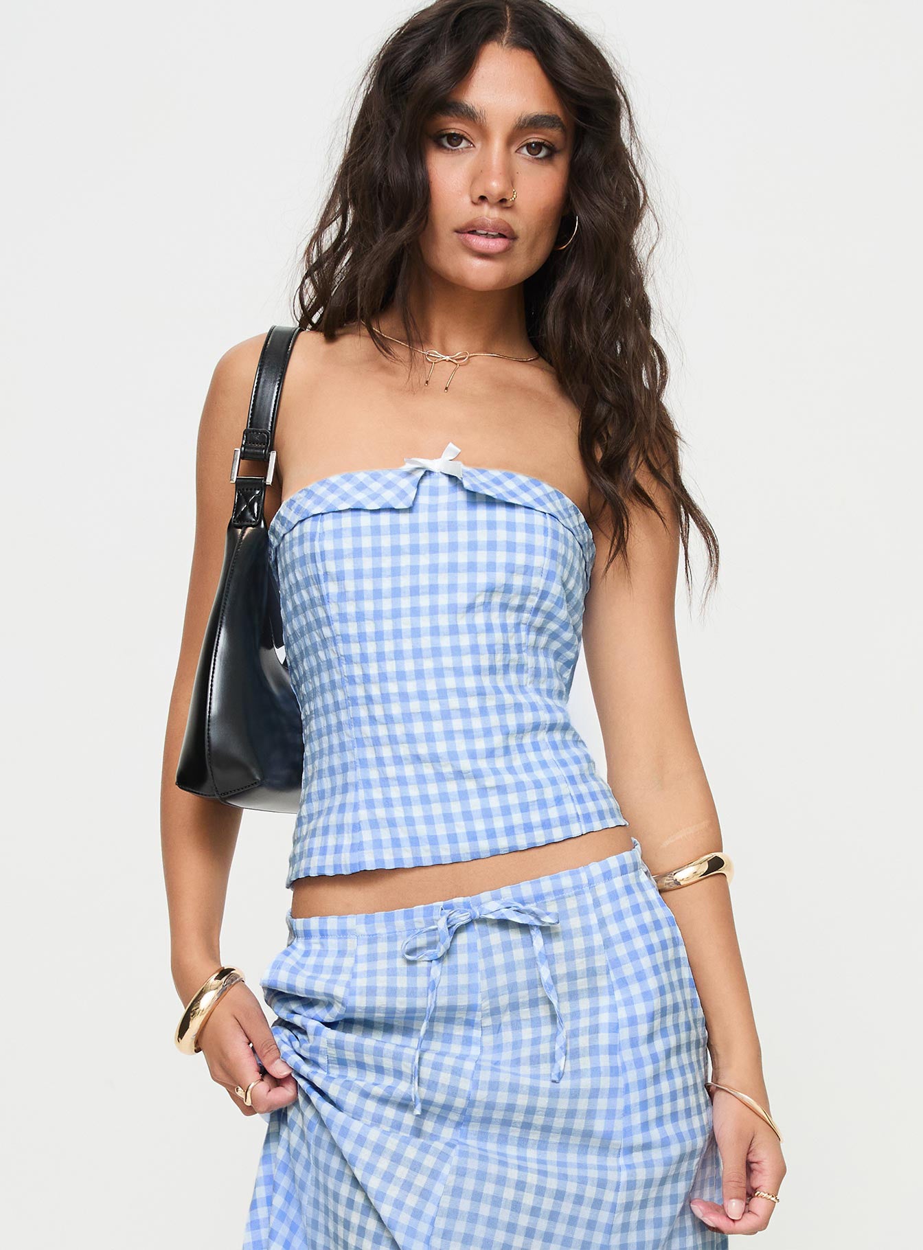 Carmino strapless top blue check