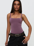 front view of model wearing Princess Polly Off Stage Bodysuit Purple Sleeveless 