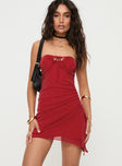 front view of model wearing Princess Polly Maple Syrup Strapless Mini Dress Red Straight Neck 