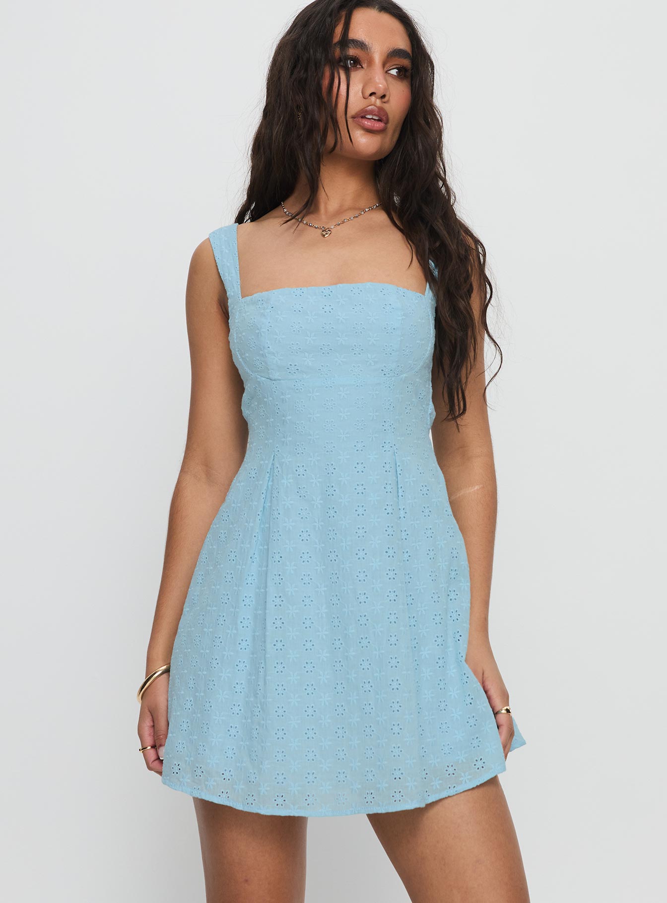 Xanthus Embroidered Mini Dress Blue | Princess Polly Xanthus Embroidered Mini Dress Blue | Princess Polly