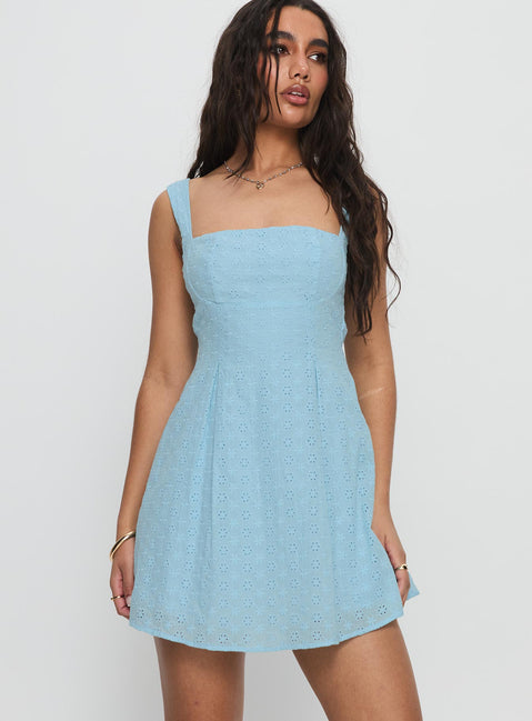 Xanthus Embroidered Mini Dress Blue | Princess Polly Xanthus Embroidered Mini Dress Blue | Princess Polly