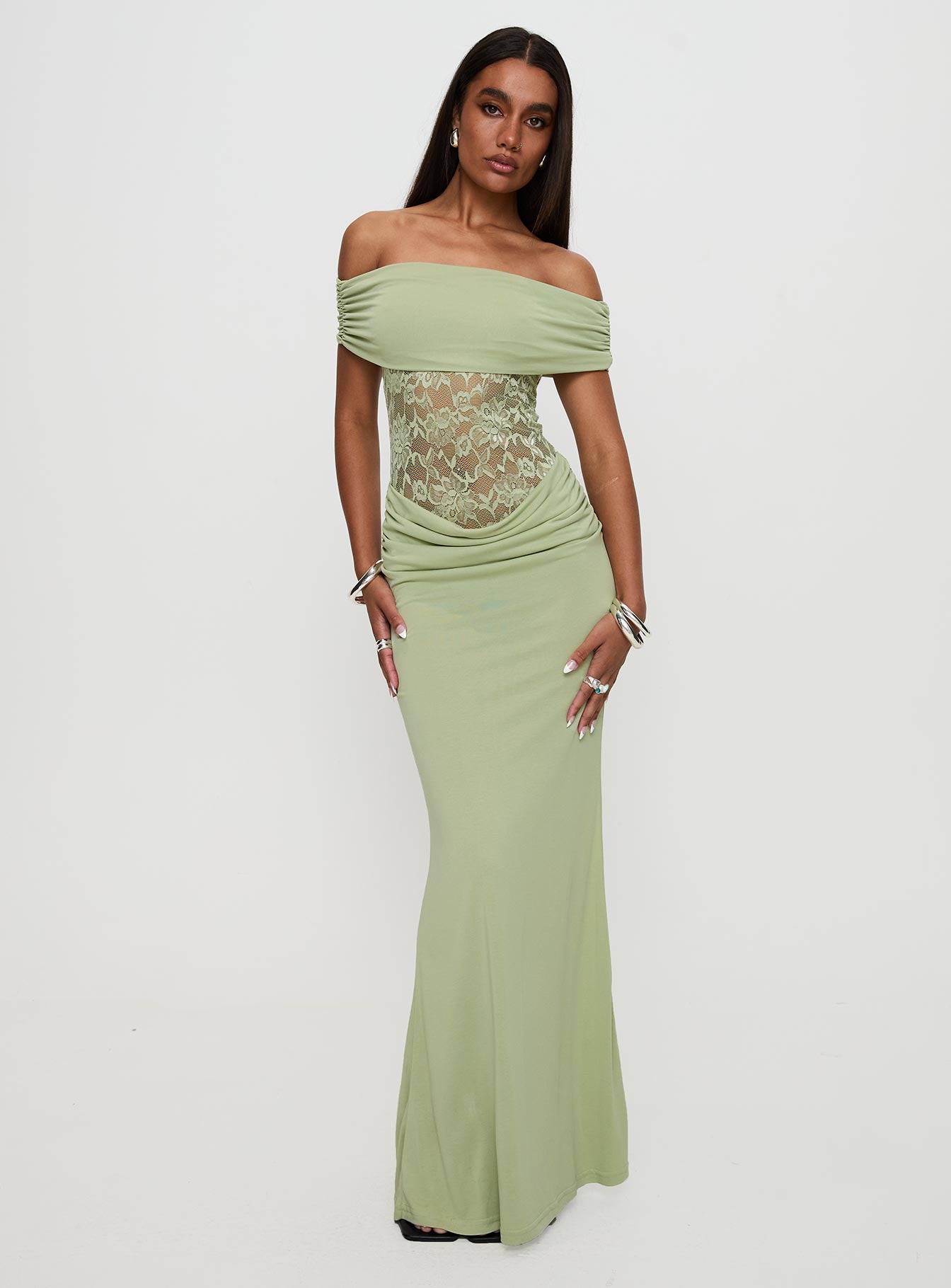 Gwendolen Off The Shoulder Maxi Dress Green | Princess Polly Gwendolen Off The Shoulder Maxi Dress Green | Princess Polly