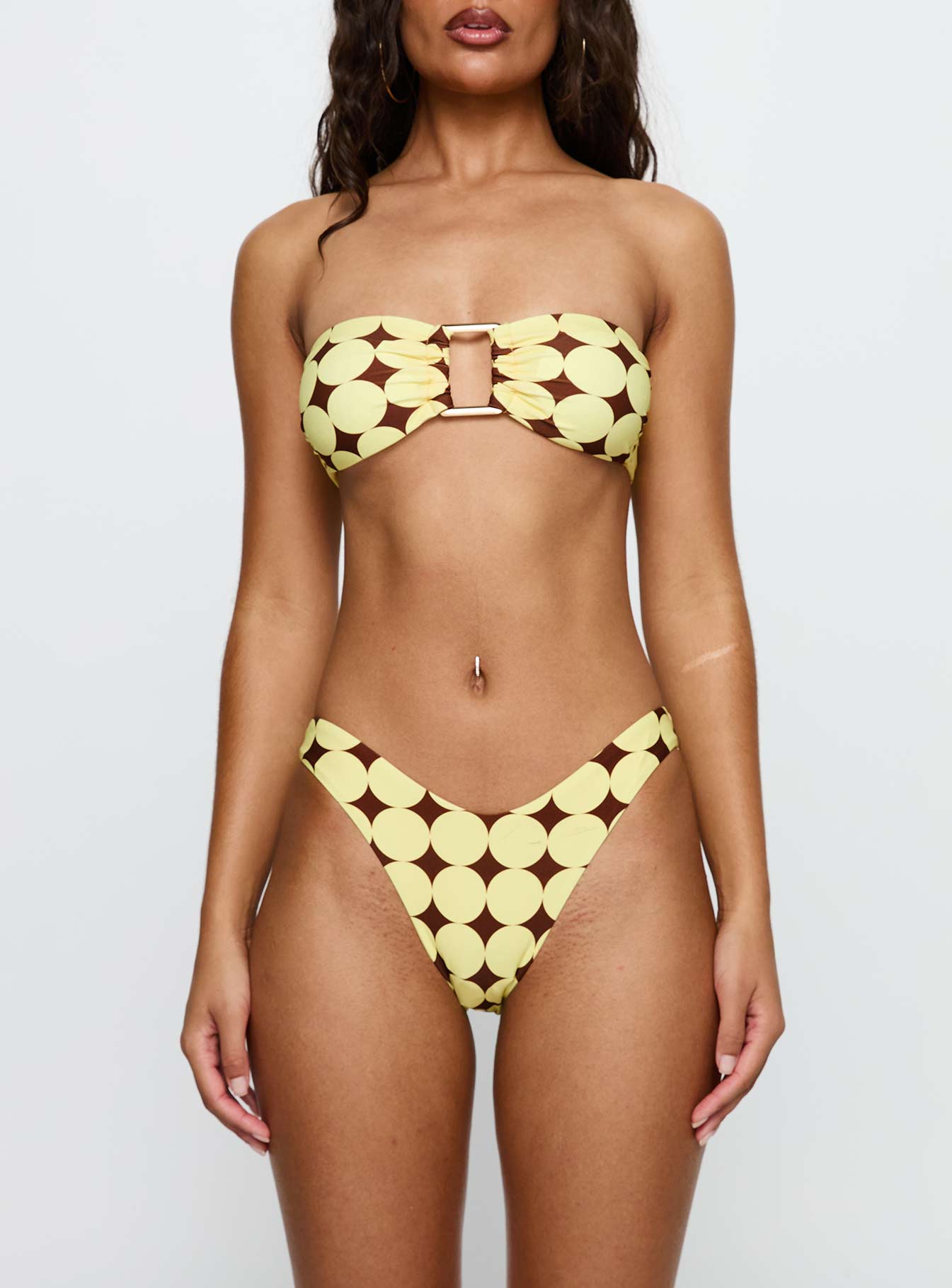 Calbira Strapless Bikini Top Yellow Geo