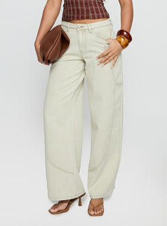 back view of model wearing Princess Polly Amargo Baggy Leg Stitch Detail Denim Jeans Sage Wash Mid Rise Jeans 