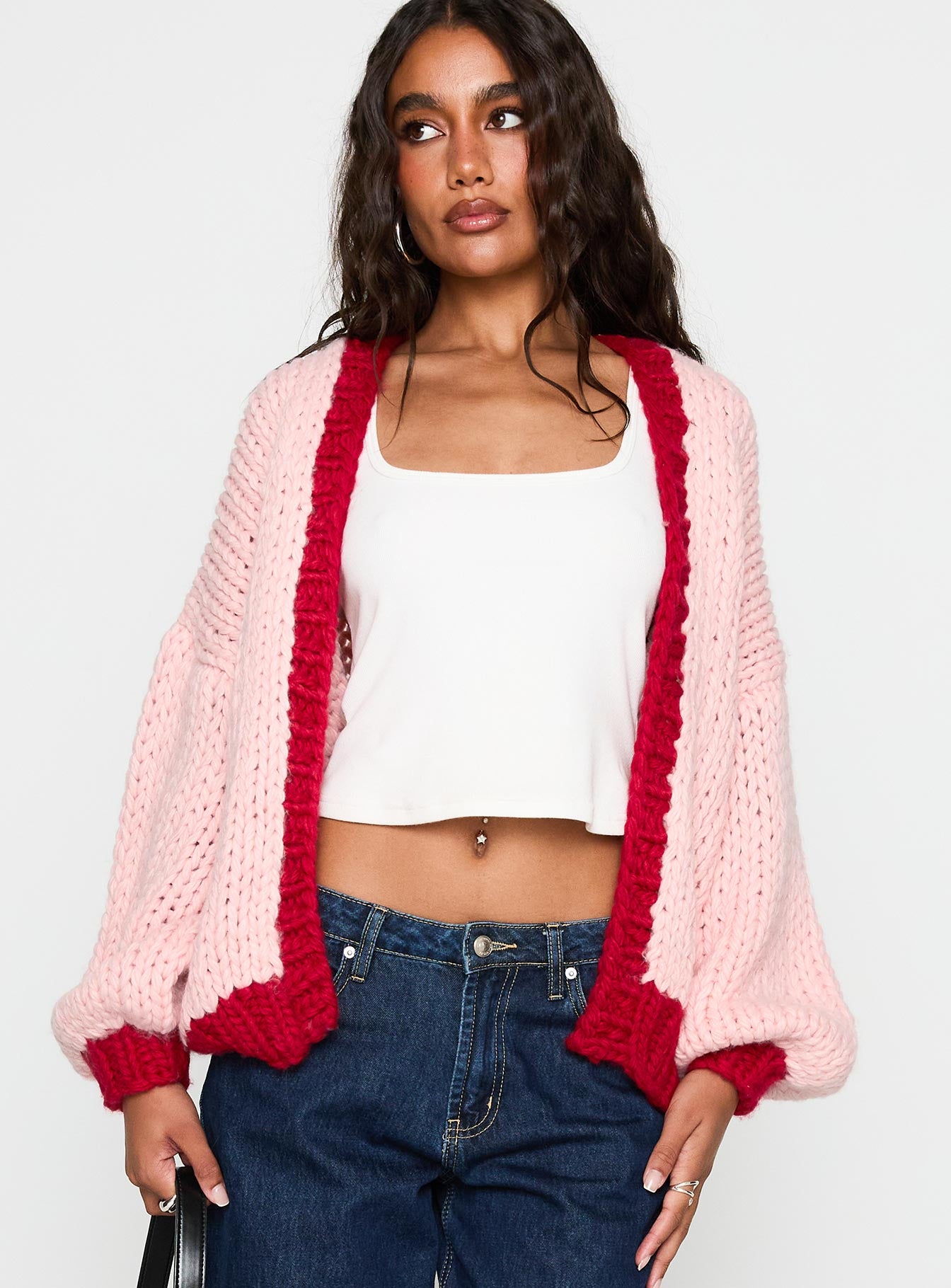 Lester Knit Cardigan Pink / Red | Princess Polly