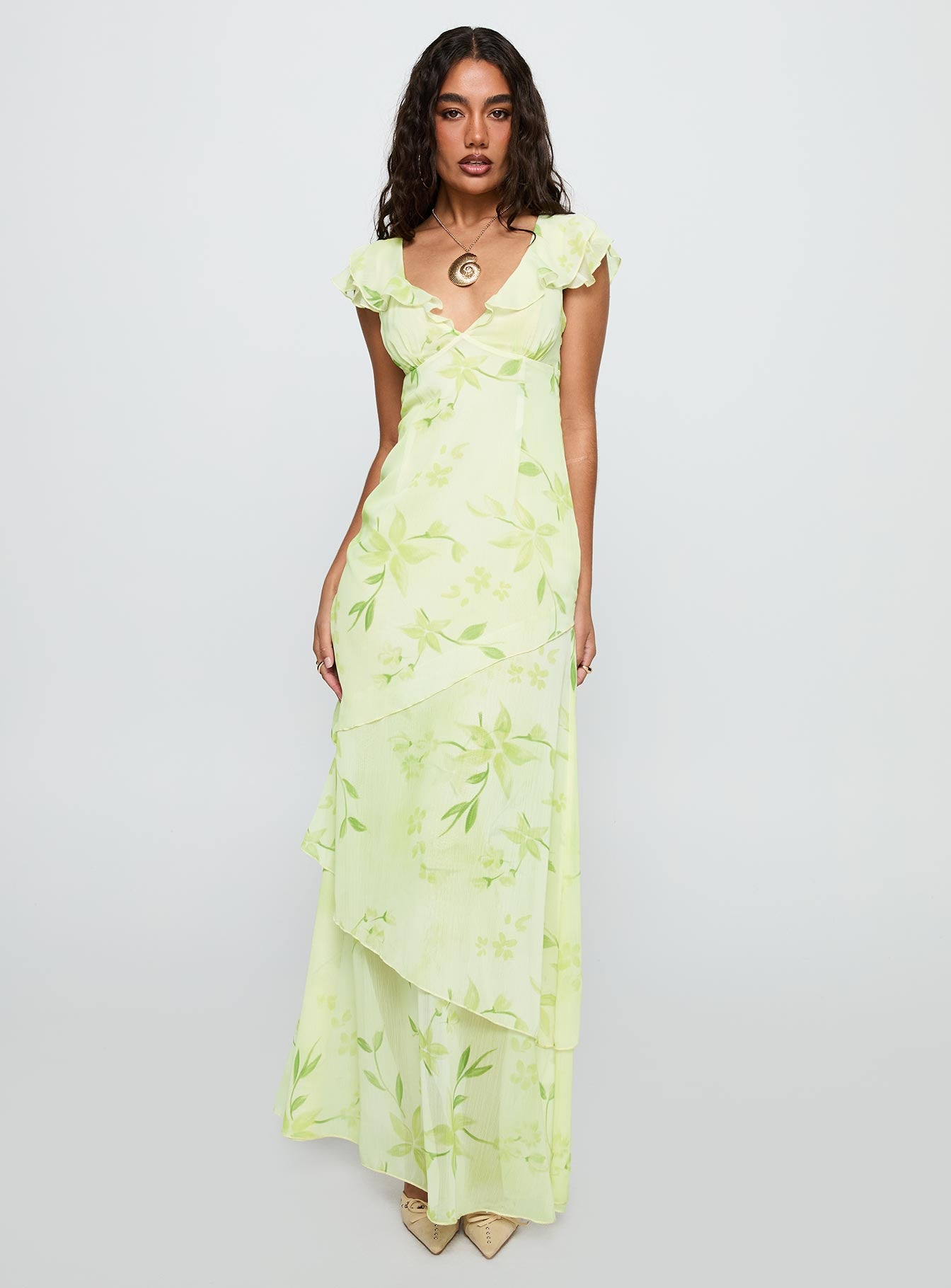 Been Away Frill Maxi Dress Green Multi | Princess Polly Been Away Frill Maxi Dress Green Multi | Princess Polly