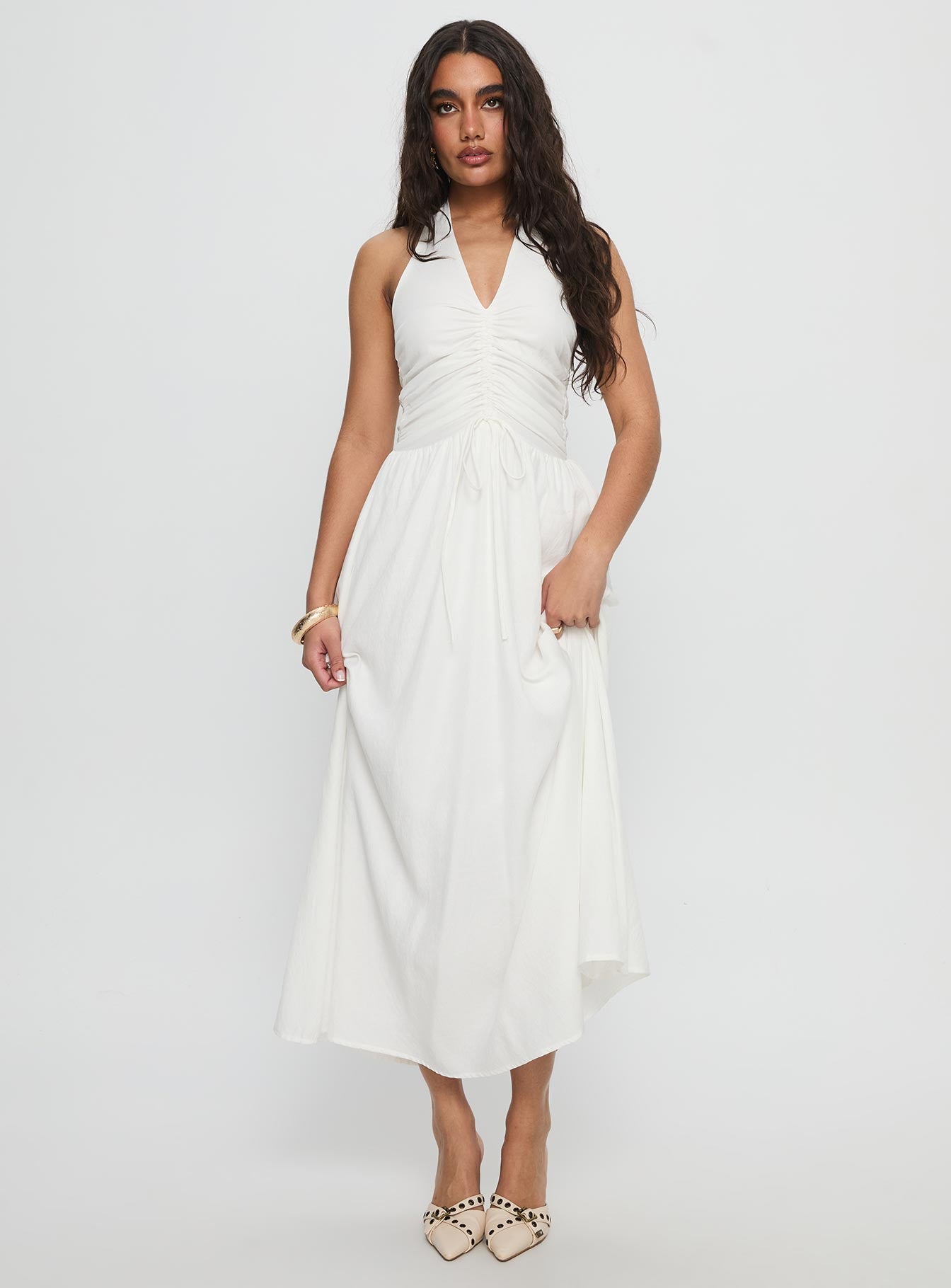 Jozefine Halter Ruche Maxi Dress White | Princess Polly