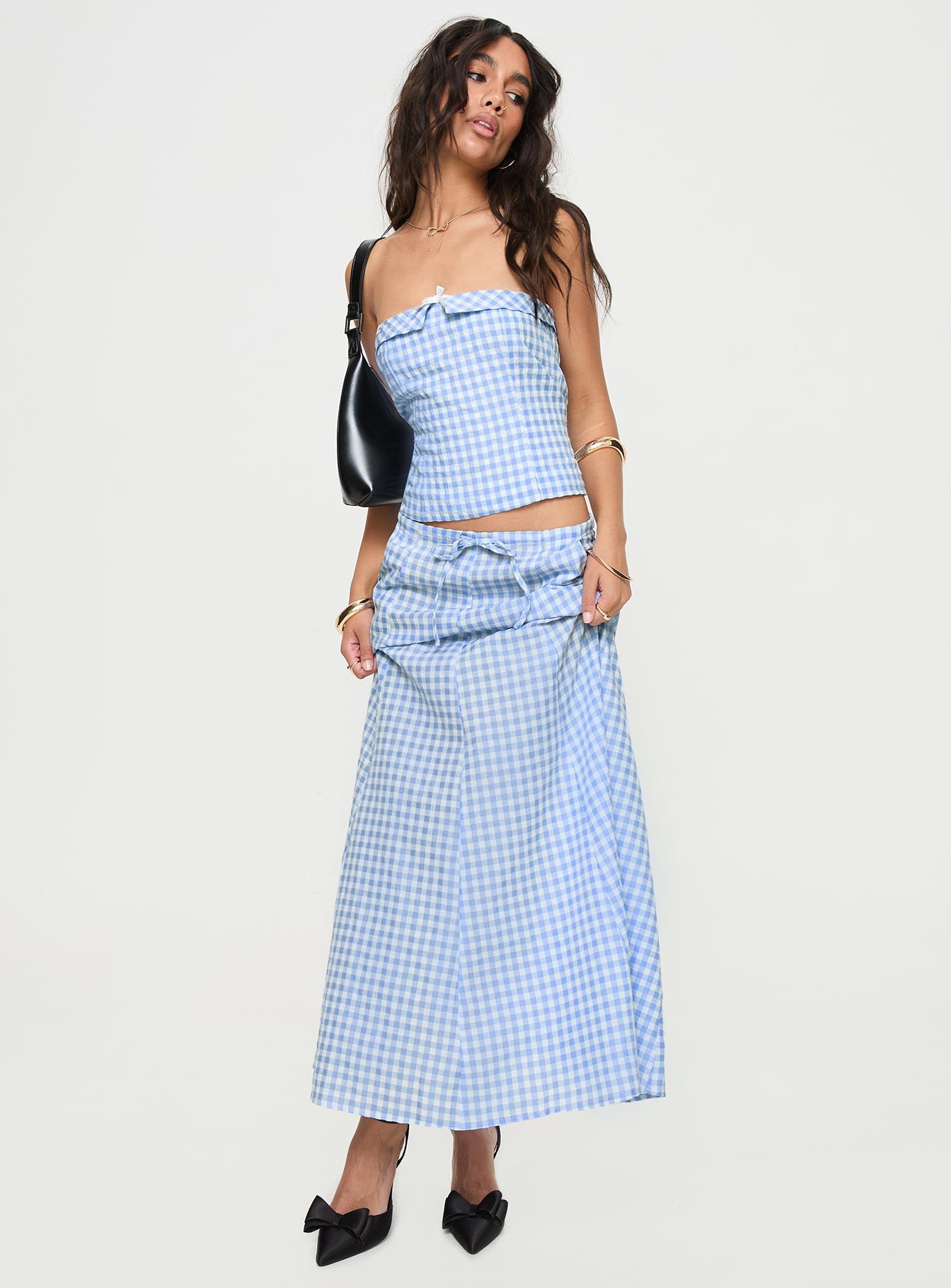 Gingham check outlet long skirt