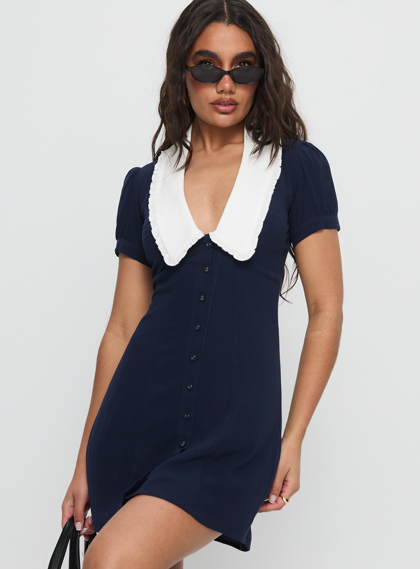 Fabiola Collared Mini Dress | Navy | Womens | Princess Polly Lower Impact Fabiola Collared Mini Dress | Navy | Womens | Princess Polly Lower Impact