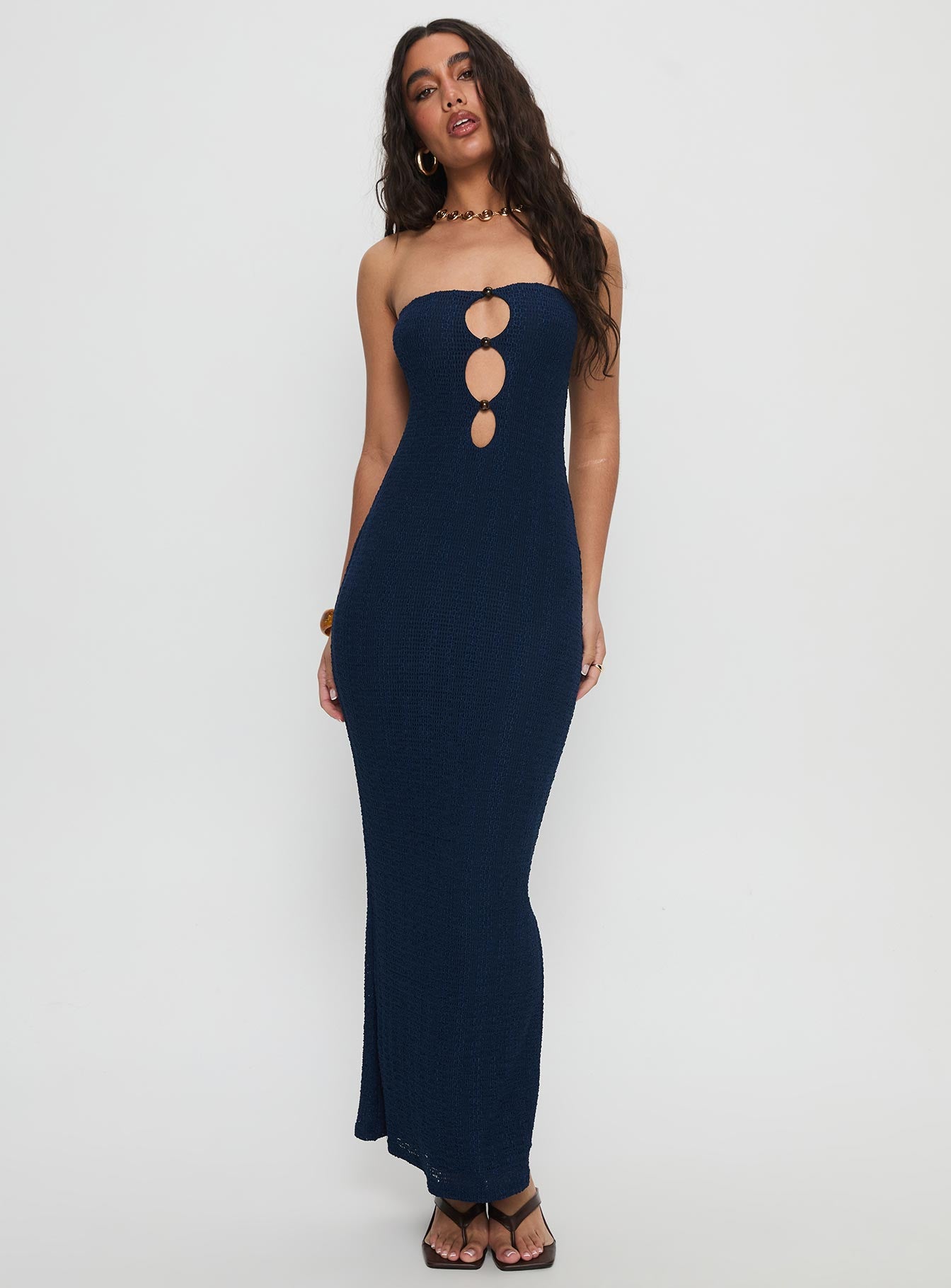 Saijana Strapless Maxi Dress Navy | Princess Polly