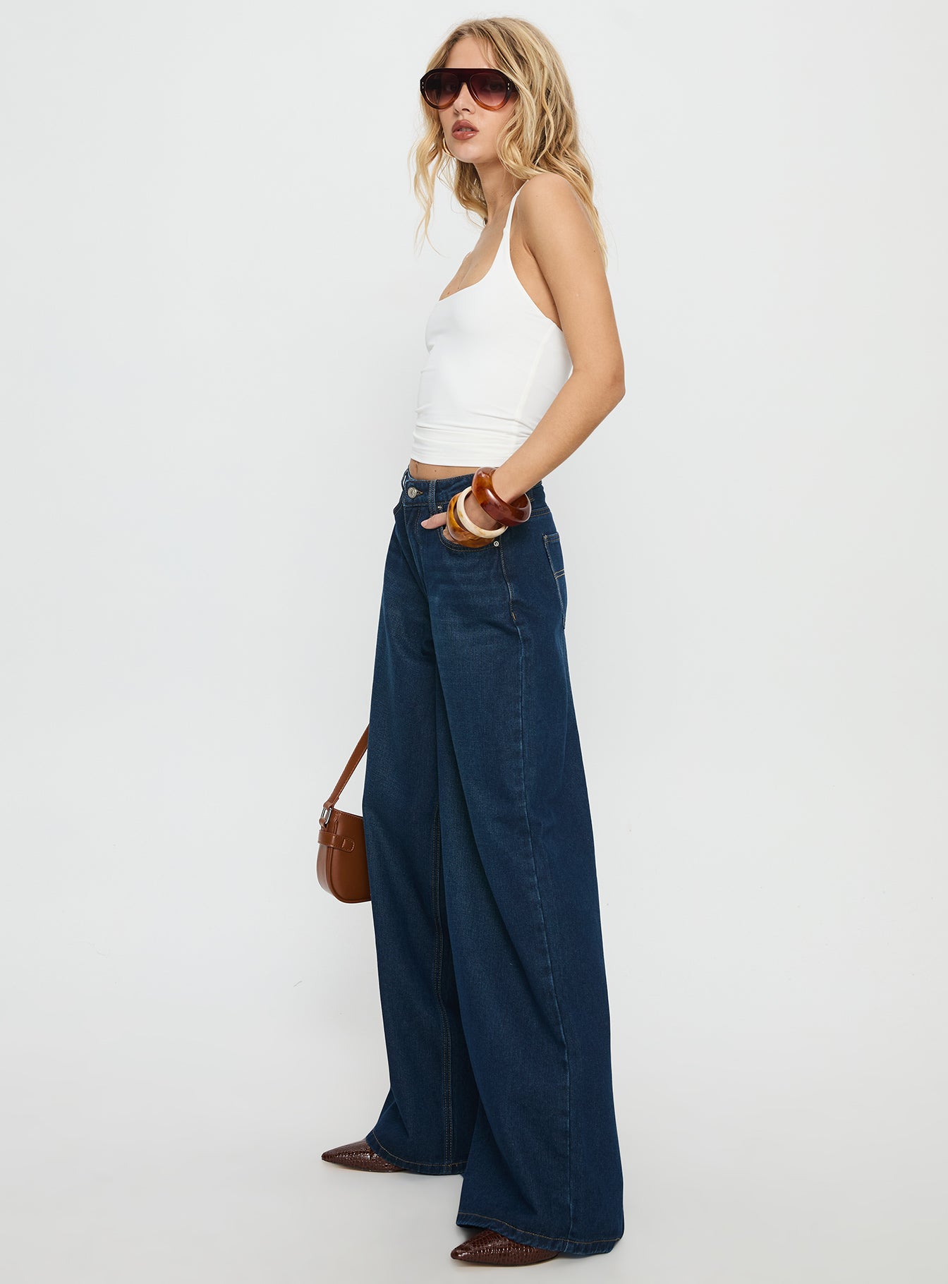 Naylor Mid Rise Wide Leg Jeans Mid Blue Denim Tall