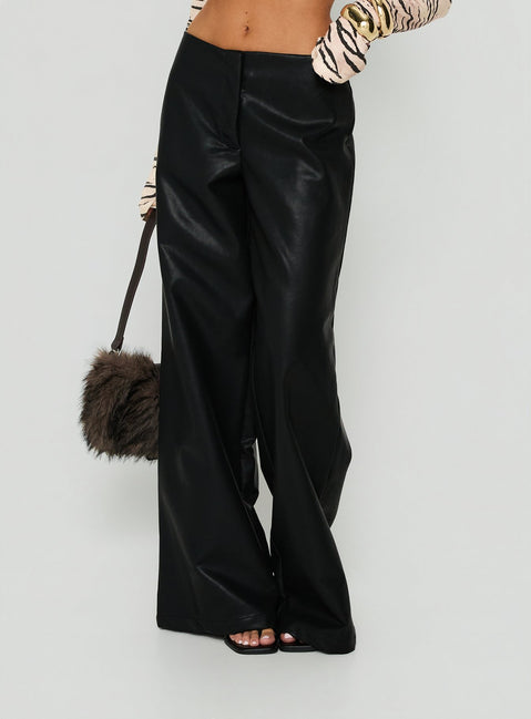 Featuring the Agazia No Waist Faux Leather Low Rise Straight Pants in Washed Black womens-regular-pants with low-rise product Princess Polly