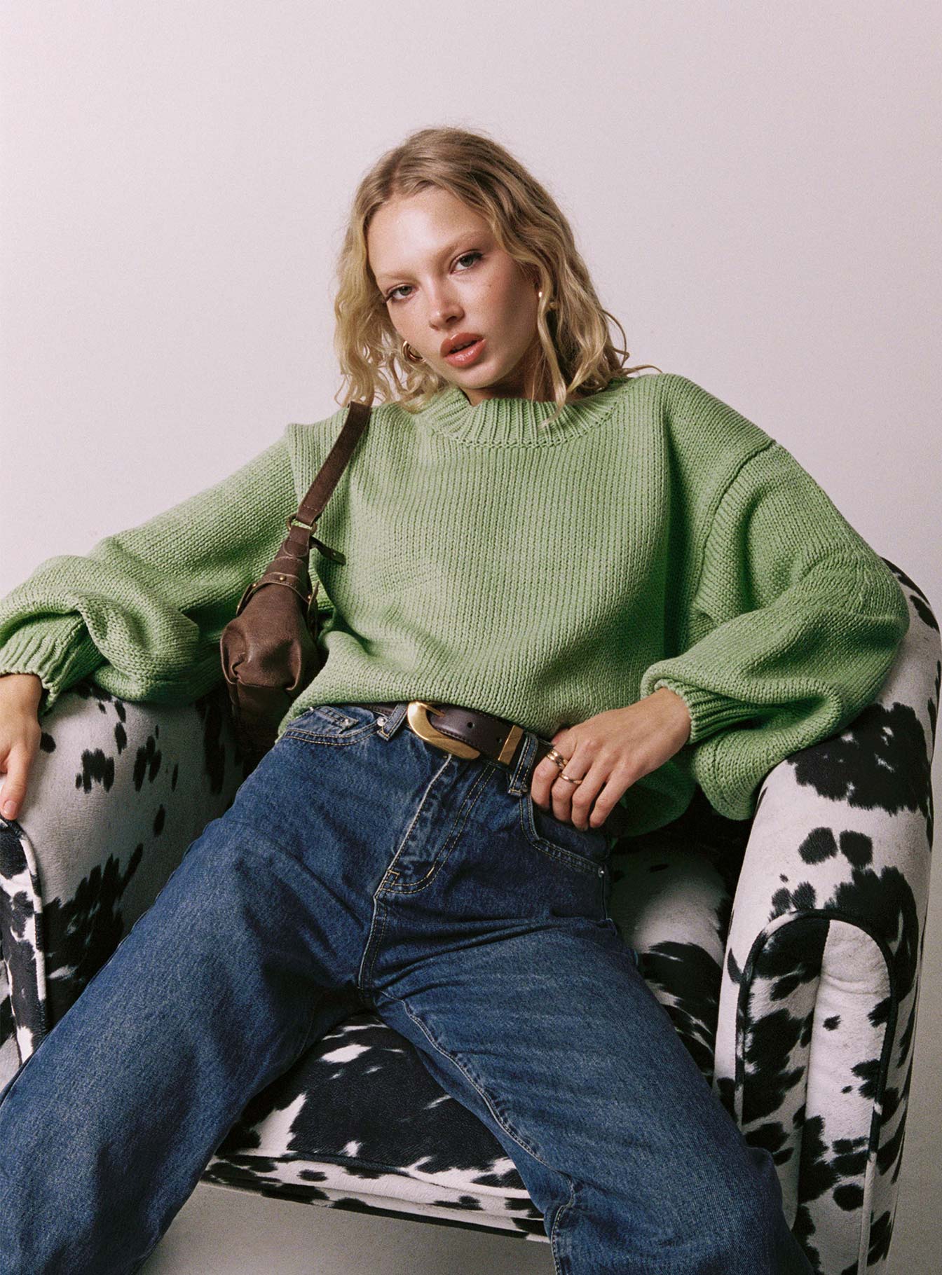 Harmony Balloon Sleeve Knit Sweater Sage | Princess Polly