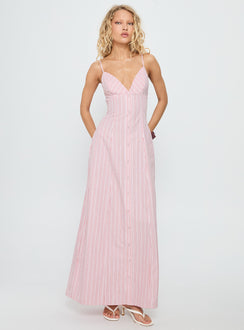 Samiyah Button Down Maxi Dress Red Stripe