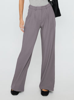 side view of model wearing Princess Polly Ambient Wide Leg Pant Grey High Waisted Pants 